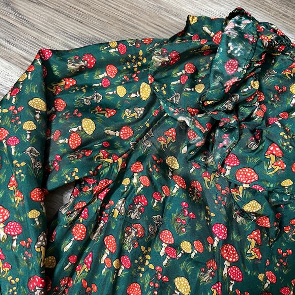 J. Crew Collection silk-twill ruffle-collar top in mushroom floral XS - Picture 4 of 8